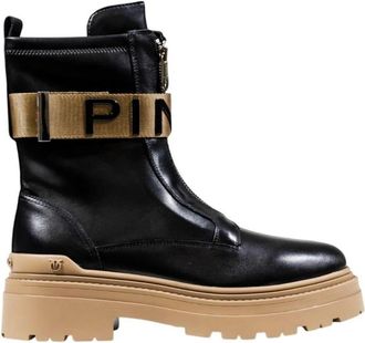 Pinko Leren laarzen met ronde neus en ritssluiting - Dames - Veterlaarzen - Zwart - 37 EU - Leer - Schoenen