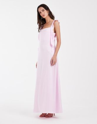 Vero Moda Vestito lungo in raso rosa ballerina con scollo ad anello e volant drappeggiati