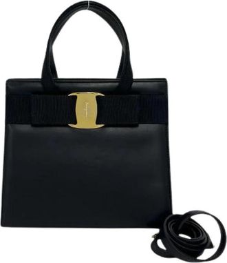 Ferragamo Pre-owned Leren 2way Handtas - Dames - Vintage Handtas - Zwart - ONE Size - Leer - Vintage