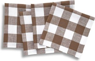 Solino Home Linen Dinner Napkins Set of 4, 20 x 20 Inch for Dining Table, Holiday and Everyday Table Decor - Buffalo Check in Coco Brown And White at