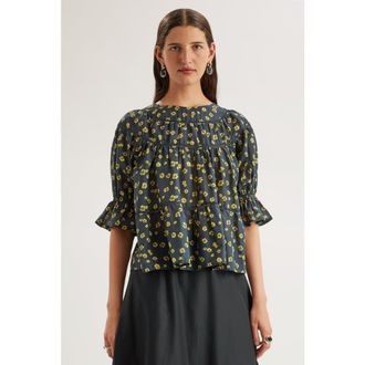 Merlette Sol Floral Print Top in Lemon Navy Floral Print at Nordstrom, Size Xx-Small