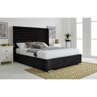 Casa Woodlake Black Plush Velvet Matching Buttons Small Double Bed Frame