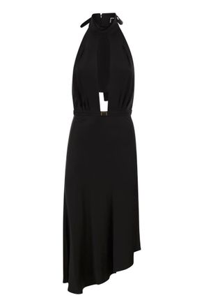 Elisabetta Franchi Satin Midi Dress With Asymmetric Skirt