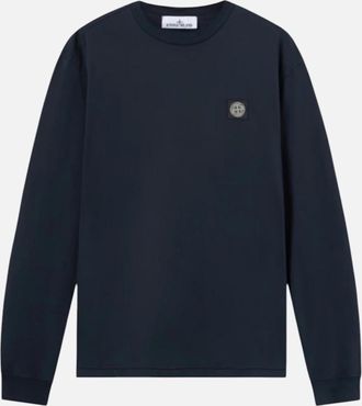 Stone Island Mens Stone Island Long Sleeve Slim Fit Navy T-Shirt - Cream - Size: 40