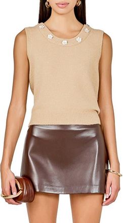 endless rose Floral Appliqu&eacute; Sweater Vest in Tan at Nordstrom, Size X-Small