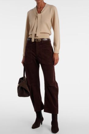 Nili Lotan Genesis Long Sleeve Neck Tie Sweater In Taupe