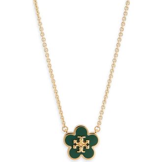 Tory Burch Forget Me Not Enamel Pendant Necklace in Tory Gold /Dark Kale at Nordstrom