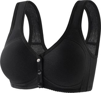 Generic Front Button Wireless Padded T-Shirt Bra Plus Size Full Coverage Front Clasp Bras Cotton Vest for Ladies Yoga Bras Women Stretch Zero Feel Non-Wired P