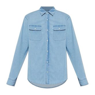 Paul & Shark Paul & Shark, Denim Shirts, male, Blue, Size: L Giza Cotton Denim Overshirt