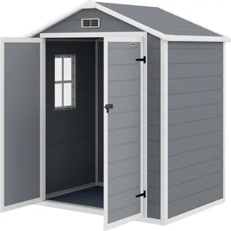 OUTSUNNY Casetta Da Giardino Con Finestra E Doppia Porta 183x134x210 Cm Grigio - Outsunny