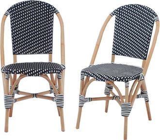 Sweeek Silla bistr&oacute; de rat&aacute;n y polirrat&aacute;n, set de 2, negro