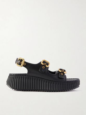 Chlo&eacute; Sandali Platform In Pelle Con Fibbie Nama - Nero