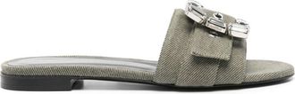Roberto Festa Milano crystal-buckle denim slippers - women - Calf Leather/Fabric/Calf Leather/Rubber - 35 - Green