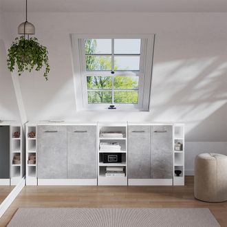Vicco Conjunto De Armarios Para Techo Inclinado Rion, Hormig&oacute;n, 210 Cm Lote De 5 Carcasas De Armario 60 Cm De Profundidad, Vicco