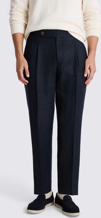 Moss Navy Linen Pleated Trouser