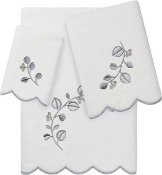 Linum Home Textiles 100% Turkish Cotton Wild Branch Scallop 3Pc Embellished Towel Set