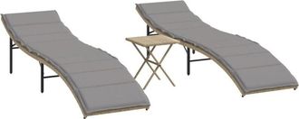 vidaXL Tumbonas Con Mesita 2 Unidades Rat&aacute;n Sint&eacute;tico Beige Vidaxl