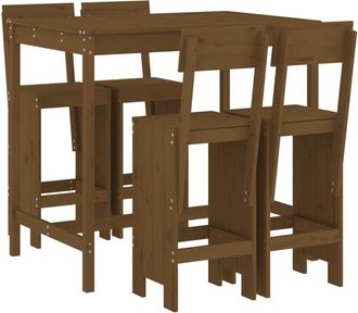 vidaXL Mesa Y Taburetes Altos De Jard&iacute;n 5 Pzas Madera Pino Marr&oacute;n Miel Vidaxl