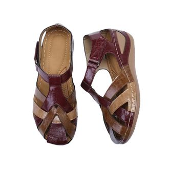 Generic Womens Comfortable Wedge Sandals Summer Womens Sandals Arch Support Retro Round Head Slope Heel Flat Casual Leather Walking Shoes Orthopedic Closed To