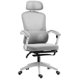 HOMCOM Mesh Ergonomic Office Chair with Lumbar Support - Headrest - Grey | TJ Hughes