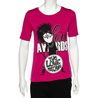 Love Moschino Magenta Printed Modal Knit T-Shirt