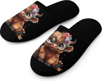 Generic Highland Cow Mens Slippers Warm Non-Slip Houes Shose Spa Slipper for Home Bedroom