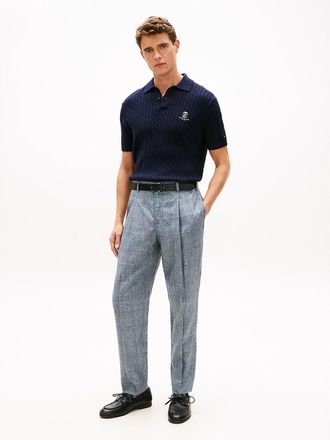 Tommy Hilfiger Mens New York Label Glen Plaid Linen Pant - Navy - 34W x 30L
