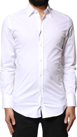 Dolce & Gabbana White GOLD Cotton Long Sleeves Dress Mens Shirt