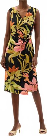 Joseph Ribkoff Floral Tropical Print Wrap Dress In Black/multi