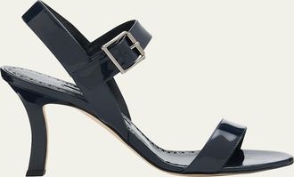 Manolo Blahnik 90mm Patent Leather Ankle-Strap Sandals