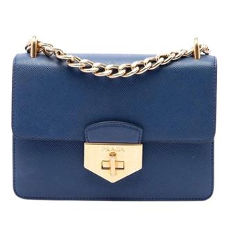 Prada Pre-owned Saffiano Crossbody Tas - Dames - Pre-owned - Blauw - Maat: ONE Size Zijde