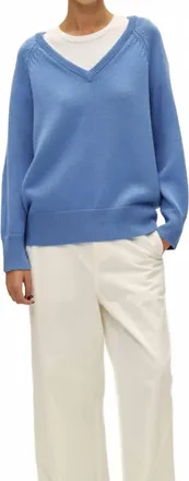 Elodie Soren V Neck Sweater In Cornflower Blue