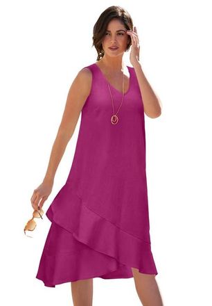 Jessica London Linen Flounce Dress in Raspberry at Nordstrom, Size 12