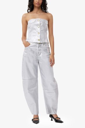 Ganni White Silver Foil Stary Jeans - Size 24 Organic Cotton