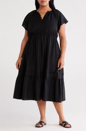 Caslon Flutter Sleeve Tiered Dress in Black at Nordstrom Rack, Size 1X