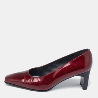 Stuart Weitzman Burgundy Printed Patent Leather Square Toe Pumps