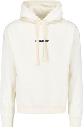 Jil Sander White Cropped Contrast Logo Cotton Hoodie