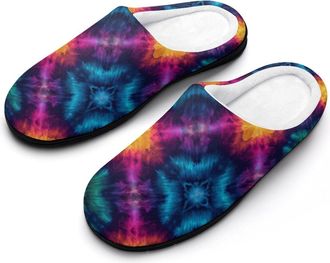 Generic PsychedelicTrippy Tie Dye Funny Mens Cotton Slippers Soft Non-Slip Rubber Sole House Slipper Indoor Outdoor
