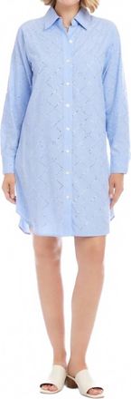 Karen Kane Stripe Roll-Tab Embellished Shirtdress In Blue With Off White