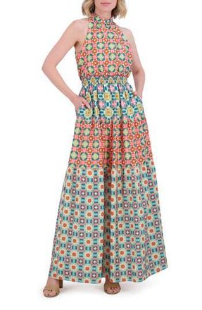 Vince Camuto Ruffle Hem Smocked Waist Sleeveless Maxi Dress in Pink Multi at Nordstrom Rack, Size 6