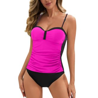 Generic Womens Underwire Tankini Top Only Tummy Control Swimsuit Top Push Up Bandeau Bathing Suit Tops Blouson Swimsuit No Bottom Beachwear Gift for Women Lad