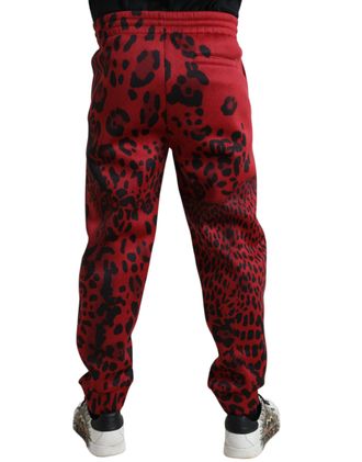 Dolce & Gabbana Mens Leopard-Print Joggers Red Polyester