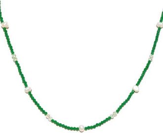 Girls Crew Imitation Pearl and Green Bead Chain Necklace in Gold at Nordstrom