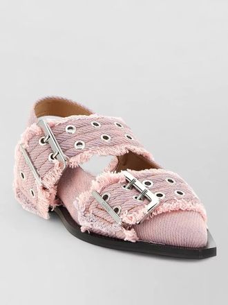 Ganni buckle denim fringe pointed toe slingback sandals