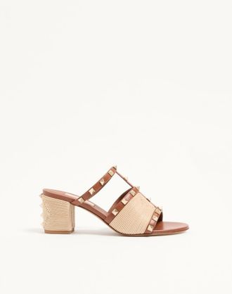 Valentino Garavani Sandalo Slide Rockstud In Vitello Con Ricamo Cornely 60Mm Donna SELLERIA/NATURALE 35.5