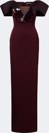 DAVID KOMA Sequined satin off-shoulder gown