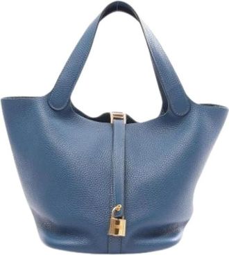 Herm&egrave;s Pre-owned Vintage Bucket Bag - Dames - Vintage Tas - Blauw - ONE Size - Leer - Vintage