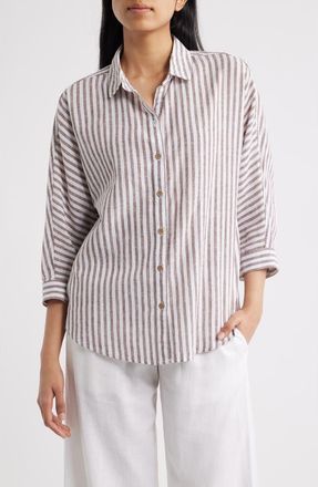 Beach Lunch Lounge Wesley Linen & Cotton Shirt in Earth Brown at Nordstrom, Size X-Small