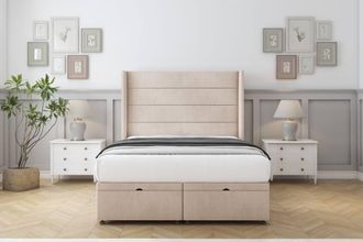 Comfort Beds Milano Naples Ottoman Bed Base-54 Wingback Headboard in Light Sand | Size: Single
