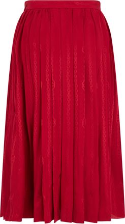 Gucci Womens Pleated Silk Twill Skirt Fire